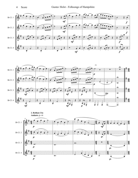 Gustav Holst - Folksongs of Hampshire set for Clarinet Quartet image number null