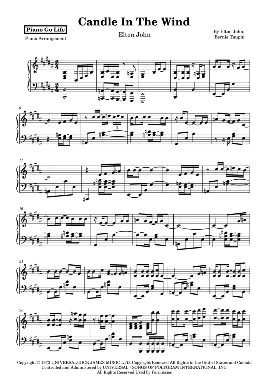 Candle In The Wind Candle In The Wind Piano Solo scores gallery preview page 1