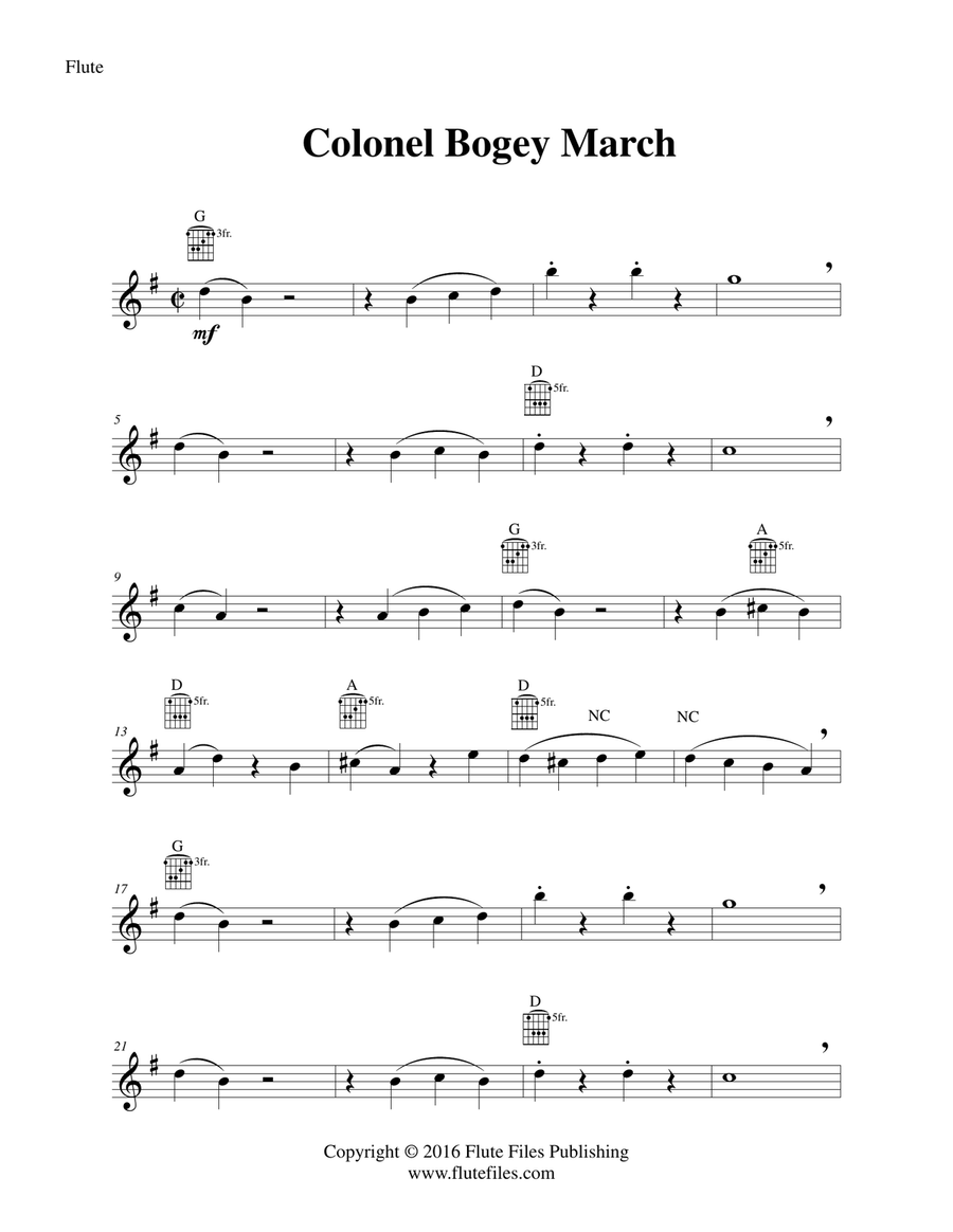 Colonel Bogey March - Flute Solo with Guitar Chords Chamber Music scores gallery preview page 3