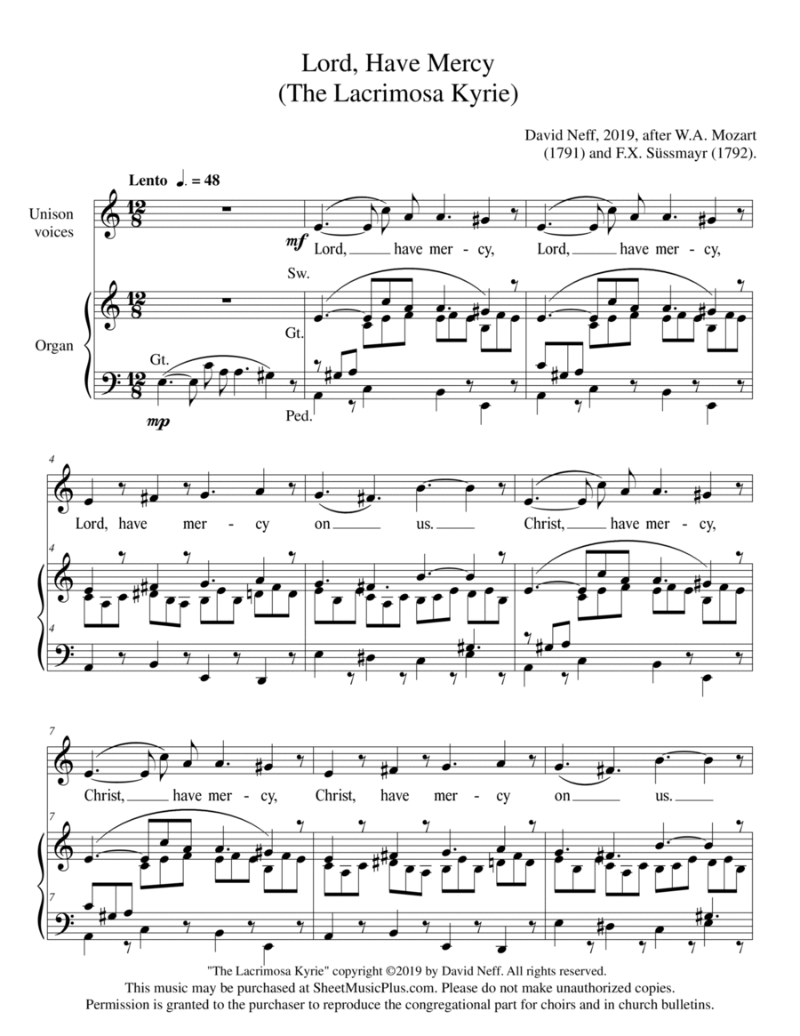 Lord, Have Mercy (The Lacrimosa Kyrie) Unison Choir scores gallery preview page 1