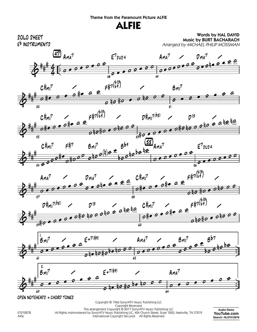 Alfie - Eb Solo Sheet Alfie - Eb Solo Sheet Jazz Ensemble scores gallery preview page 1