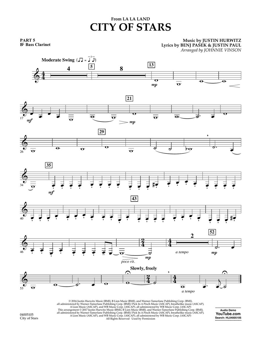 City of Stars (from La La Land) - Pt.5 - Bb Bass Clarinet Concert Band scores gallery preview page 1