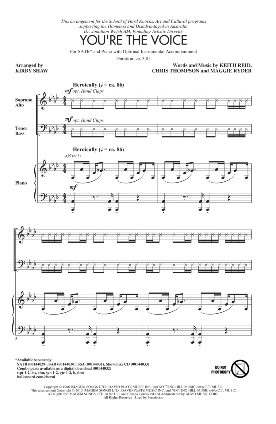 You're The Voice (arr. Kirby Shaw) 4-Part scores gallery preview page 1