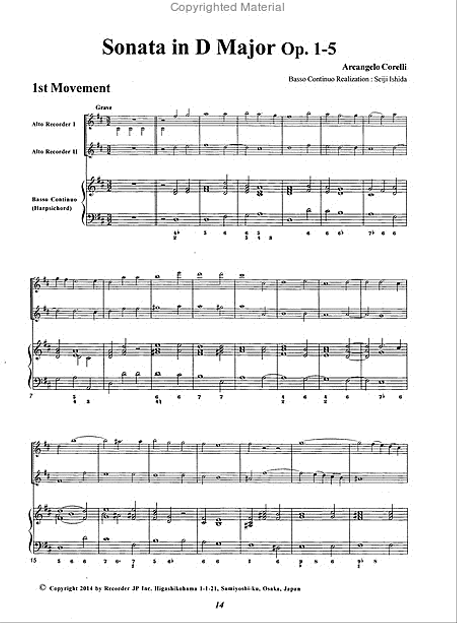Trio Sonata D Major Op. 1-5 Alto Recorder scores gallery preview page 3
