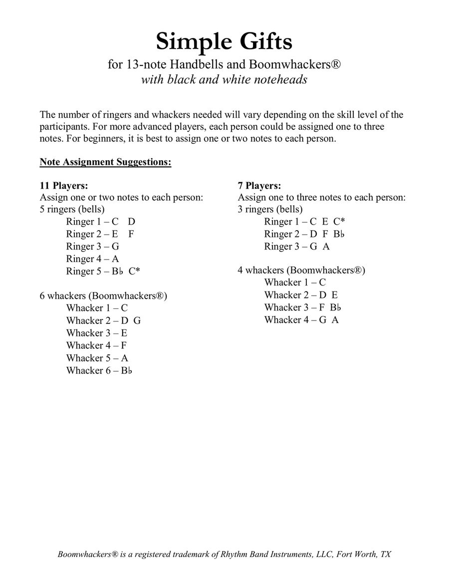 Simple Gifts (for 13-note Bells and Boomwhackers with Black and White Notes) Handbell Choir scores gallery preview page 4