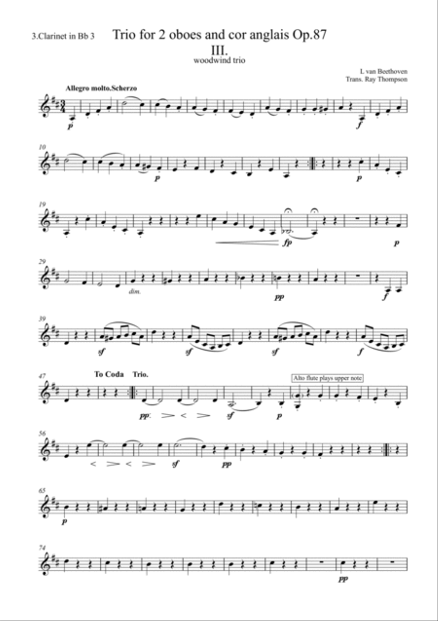 Beethoven: Wind Trio in C Major Op.87 Mvt.III Menuetto and Trio - mixed woodwind trio Woodwind Trio scores gallery preview page 5
