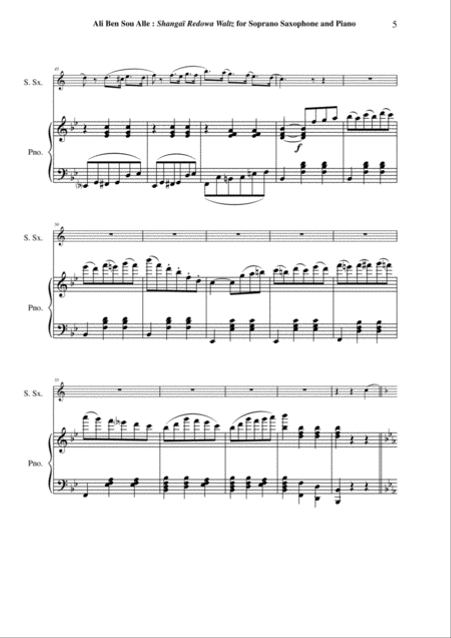 Ali Ben Sou Alle: Shanghai Redowa Waltz for soprano saxophone and piano Soprano Saxophone scores gallery preview page 5