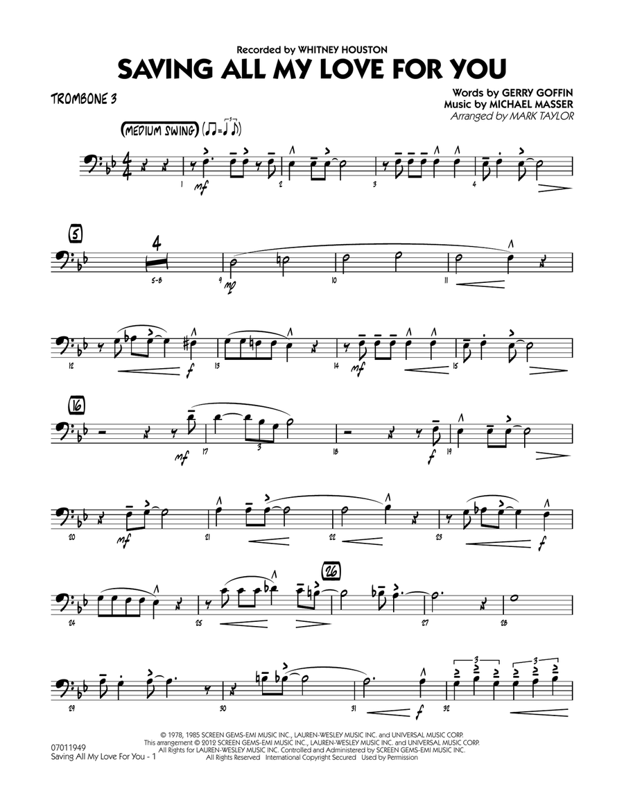 Saving All My Love for You - Trombone 3 Jazz Ensemble scores gallery preview page 1