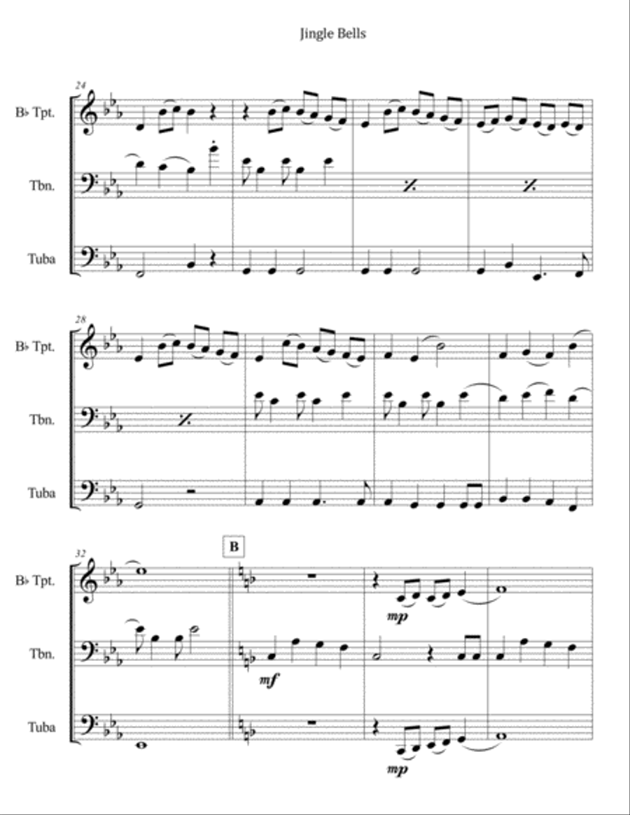 Jingle Bells for Brass Trio (Trumpet, Trombone, Tuba) Brass Trio scores gallery preview page 3