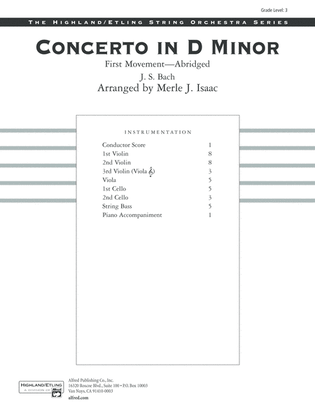 Book cover for Concerto in D minor: Score