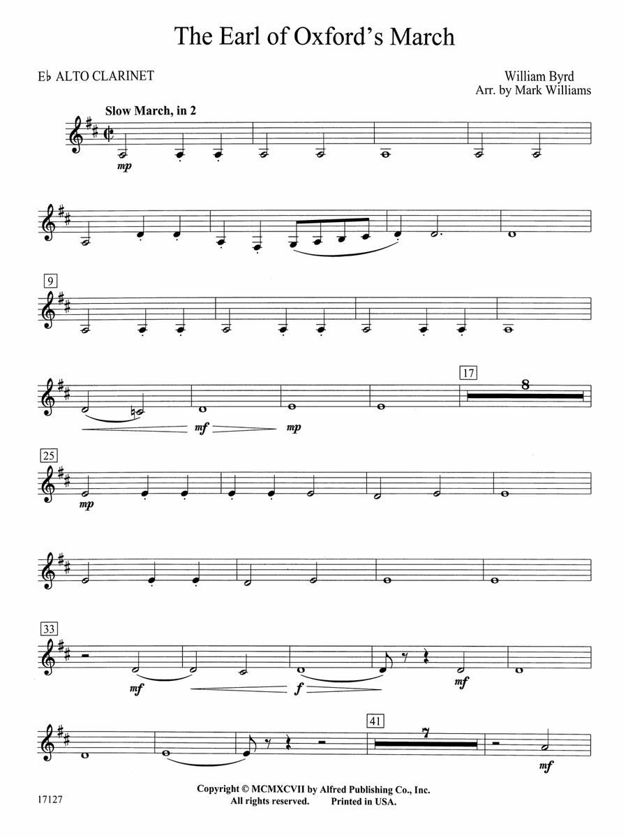 Earl of Oxford's March: E-flat Alto Clarinet