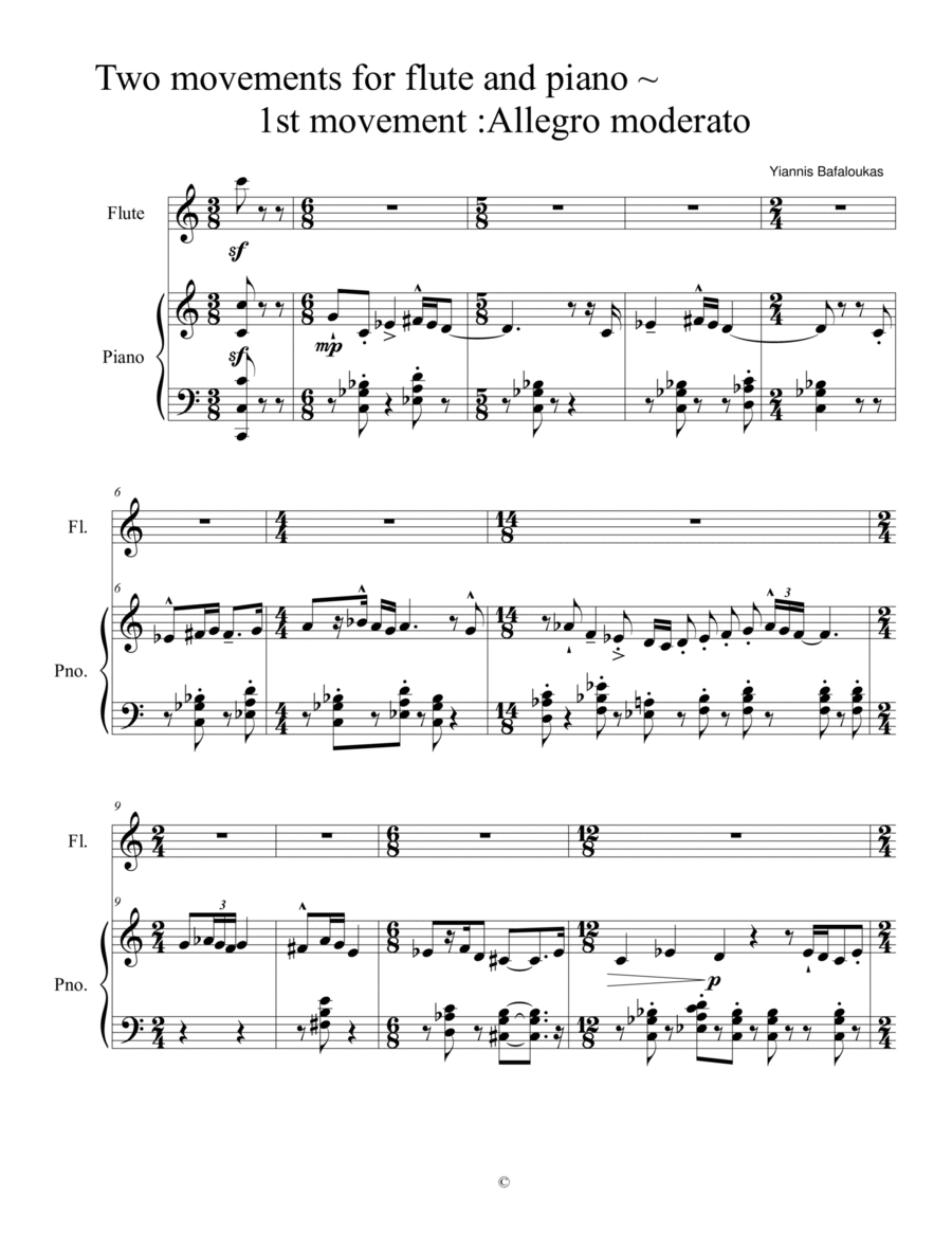 Two movements for flute and piano ( 1.allegro moderato ) Small Ensemble scores gallery preview page 1