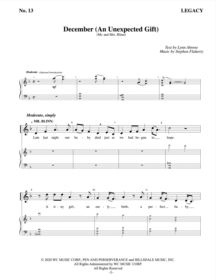 December (An Unexpected Gift) Piano, Vocal scores gallery preview page 1