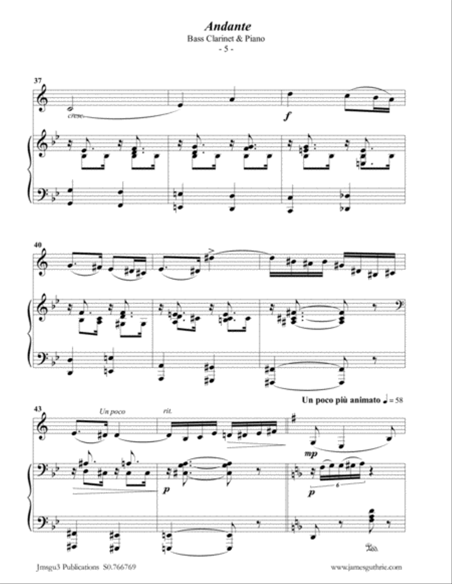 Fauré: Andante Op. 75 for Bass Clarinet & Piano Bass Clarinet scores gallery preview page 5