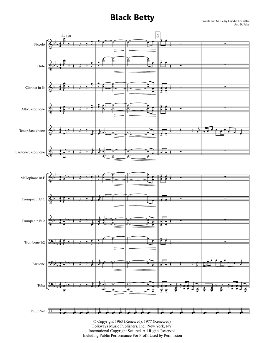 Black Betty Black Betty Marching Band scores gallery preview page 1