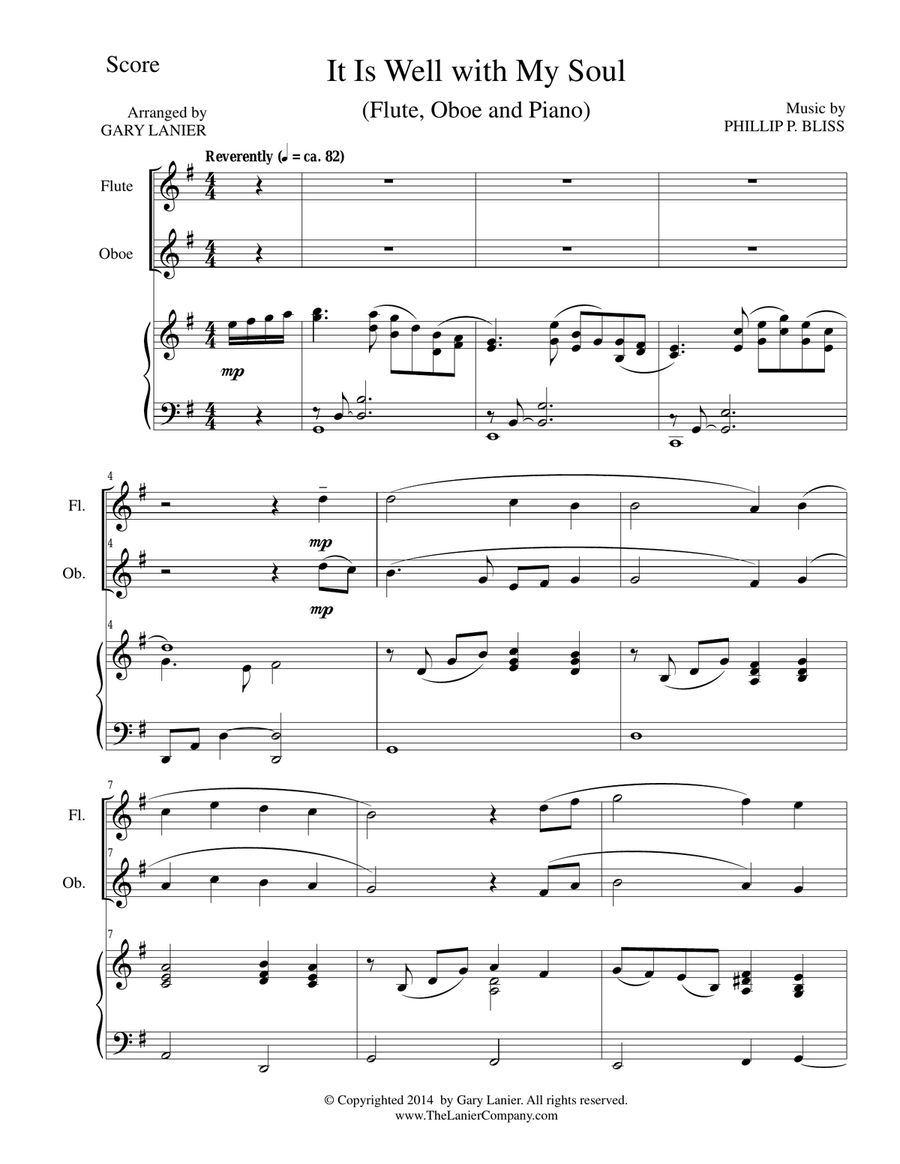 IT IS WELL WITH MY SOUL (Trio - Flute, Oboe and Piano with Parts) Woodwind Duet scores gallery preview page 1