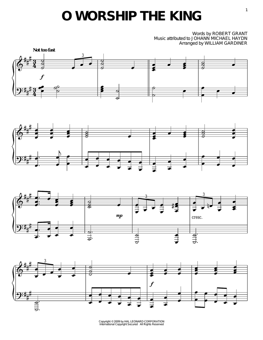 O Worship The King Piano Solo scores gallery preview page 1