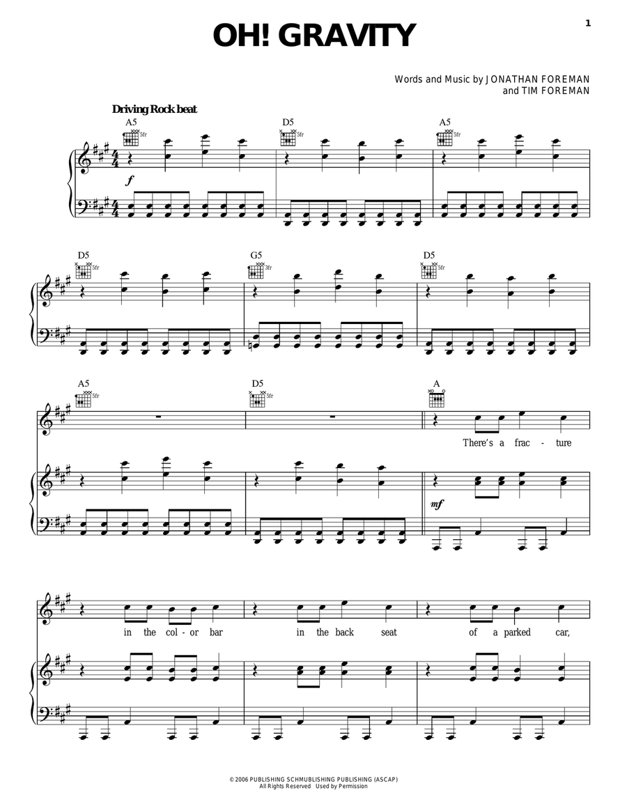 Oh! Gravity Piano, Vocal, Guitar scores gallery preview page 1