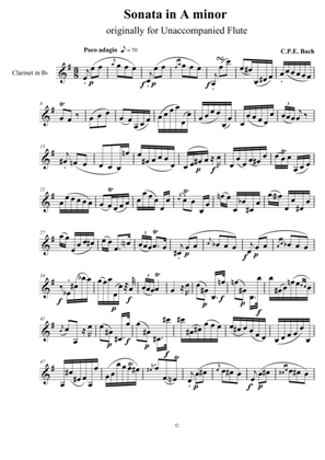 Book cover for CPE Bach: Sonata for Solo Clarinet (clarinet alone)