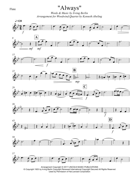 Always - Irving Berlin (for Woodwind Quartet) image number null