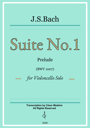 Book cover for Cello Suite No.1 by Bach - Cello Solo - Original Version (Prelude)
