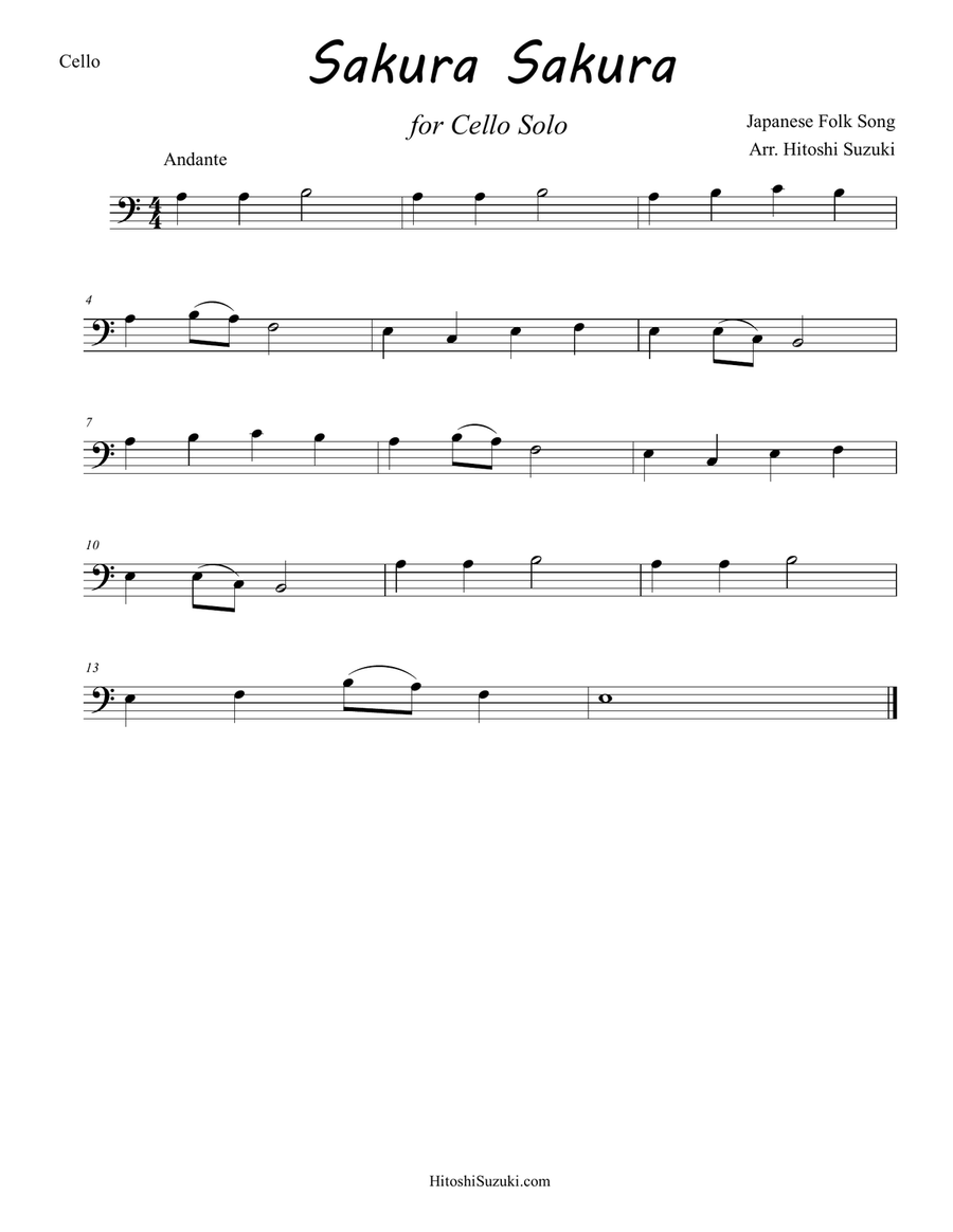 Sakura Sakura for Cello Solo Cello Solo scores gallery preview page 1