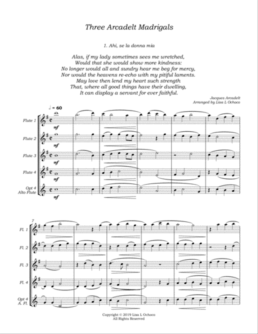 Three Arcadelt Madrigals for Flute Quartet Flute Quartet scores gallery preview page 5