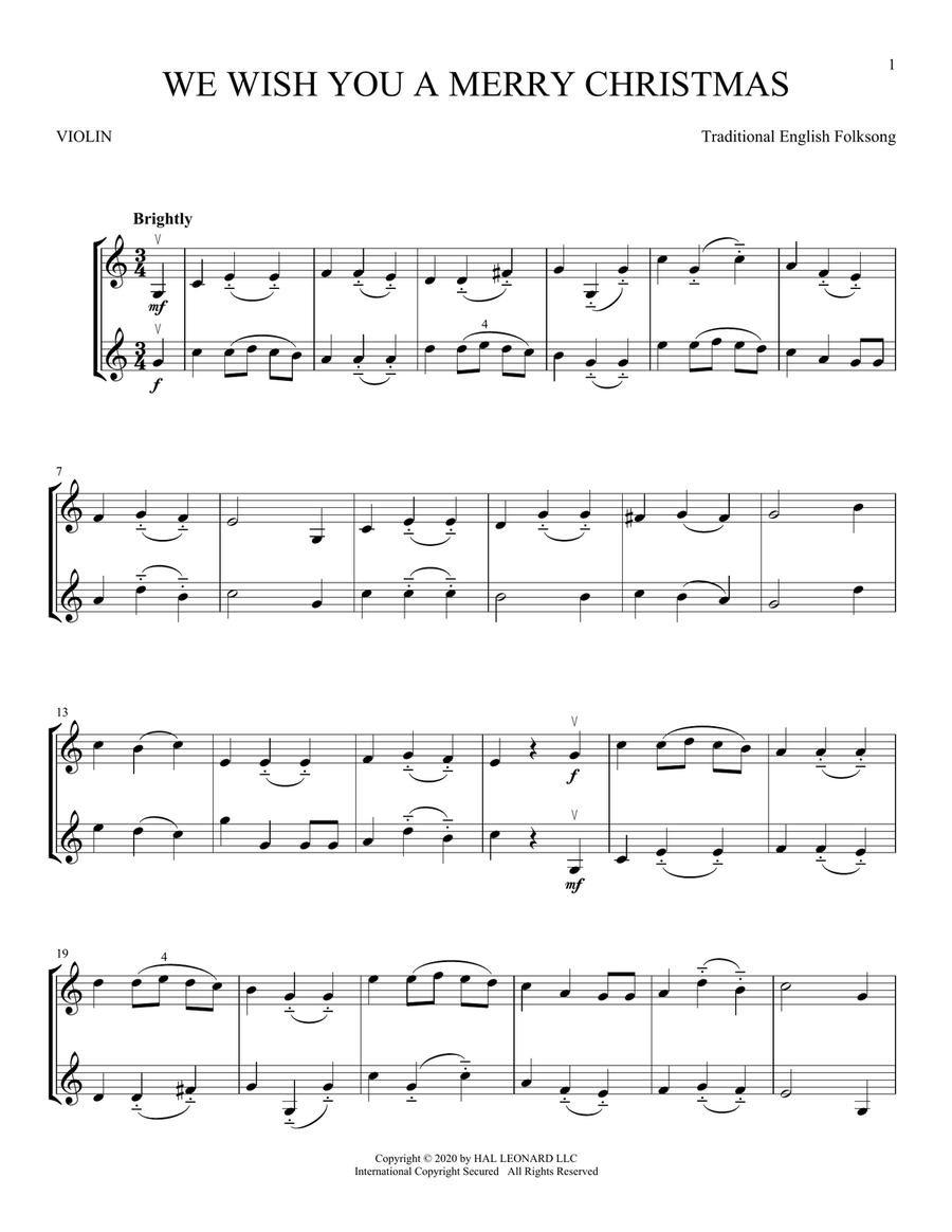 We Wish You A Merry Christmas String Duet scores gallery preview page 1