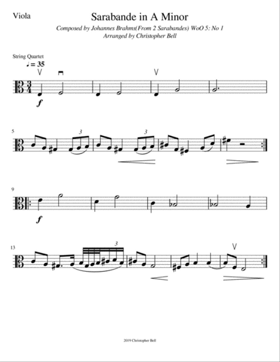 2 Sarabandes - Johannes Brahms - String Quartet String Quartet scores gallery preview page 5