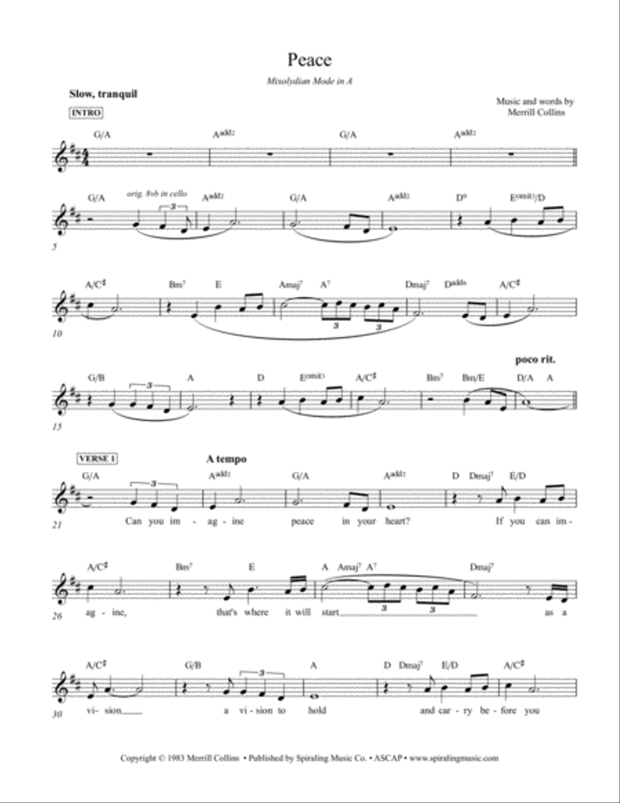 Peace (Key of A) Peace (Key of A) Voice scores gallery preview page 1
