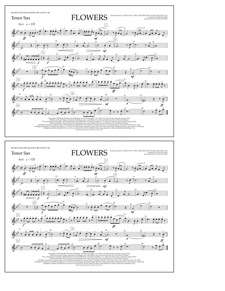 Flowers (arr. Tom Wallace) - Tenor Sax Marching Band scores gallery preview page 1