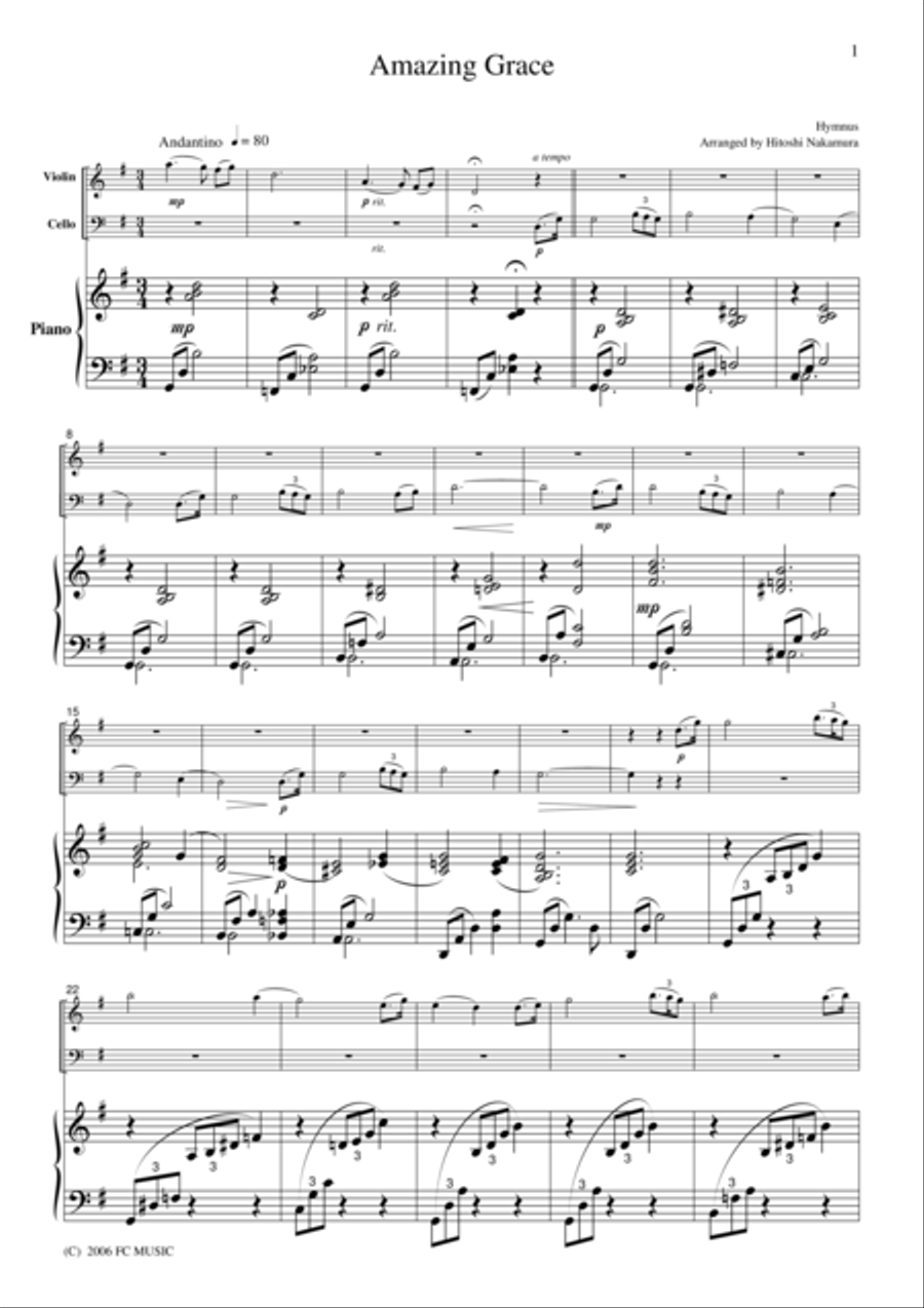 Hymnus Amazing Grace, for piano trio, PH001 Piano Trio scores gallery preview page 1