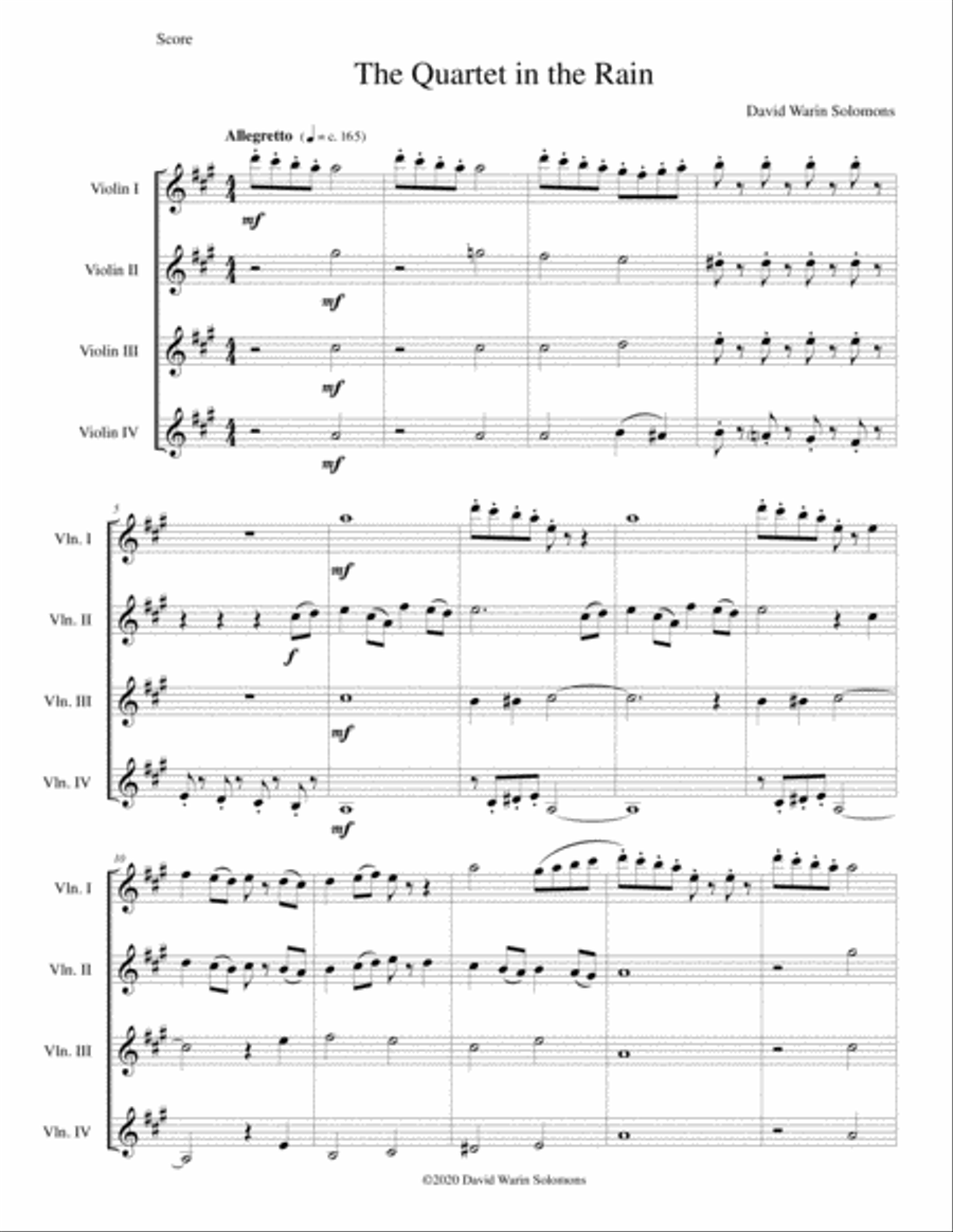 Quartet in the Rain for 4 violins Violin Solo scores gallery preview page 1
