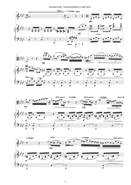 Rolla A - Variazioni Brillanti in F major Op.13 for Viola and Piano - Score and Part image number null
