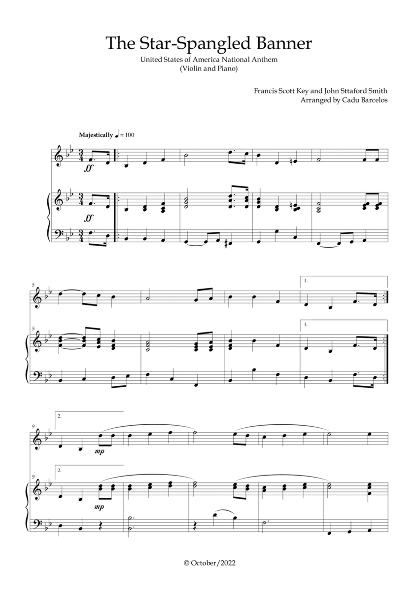 The Star-Spangled Banner - EUA Hymn (Violin and Piano) image number null