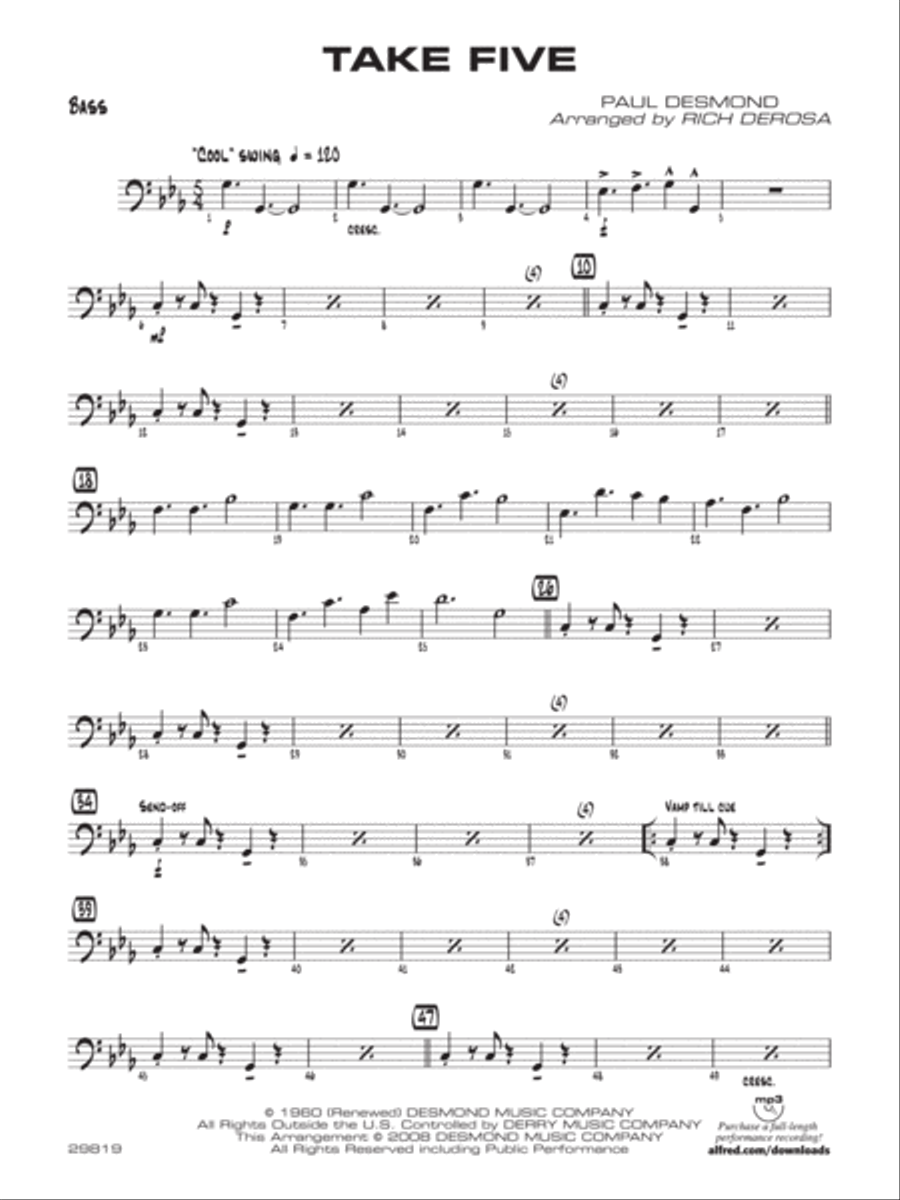 Take Five: String Bass Take Five: String Bass Jazz Ensemble scores gallery preview page 1