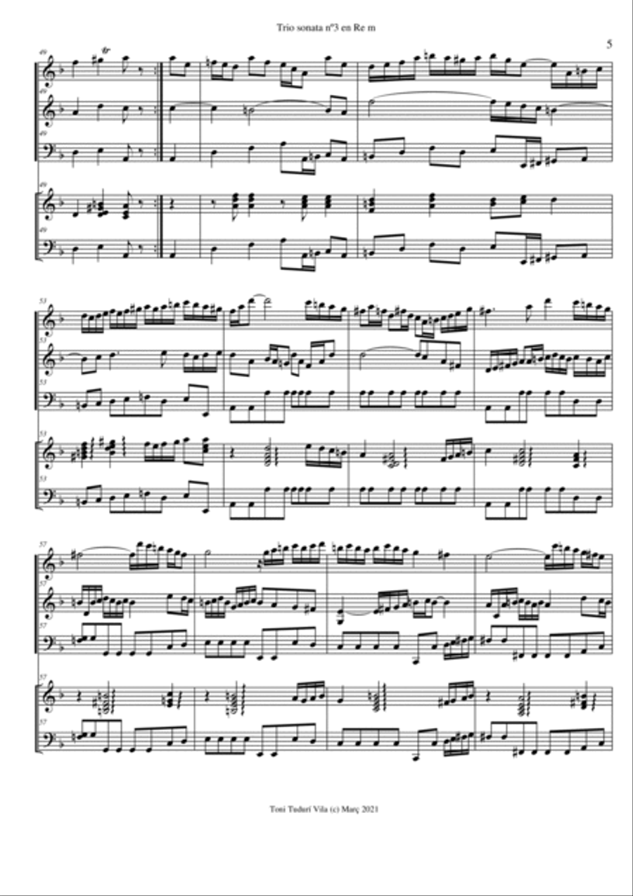 Trio sonata nº3 in D minor for flute, violin & cello or 2 violins & cello and basso continuo (SCORE Small Ensemble scores gallery preview page 5