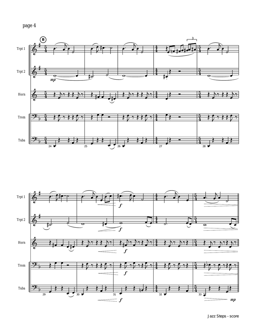 JAZZ STEPS for Brass Quintet (score & parts, limited range demands, medium) Brass Quintet scores gallery preview page 4
