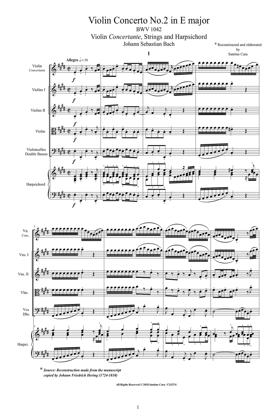 Bach - Violin Concerto No.2 in E major BWV 1042 for Violin, Strings and Harpsichord