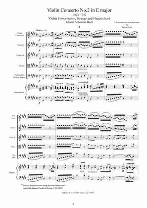 Book cover for Bach - Violin Concerto No.2 in E major BWV 1042 for Violin, Strings and Harpsichord