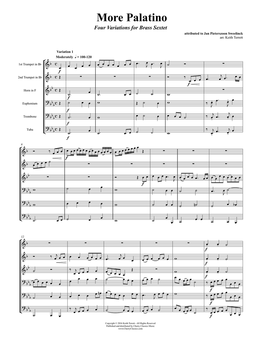 Sweelinck - More Palatino, Four Variations for Brass Sextet Brass Ensemble scores gallery preview page 1