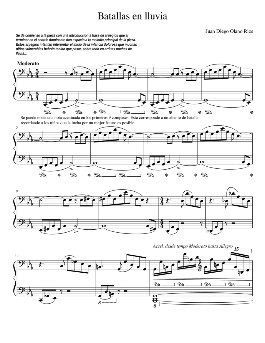 Batallas en lluvia Piano Solo scores gallery preview page 1