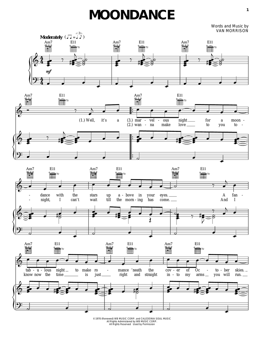 Moondance Piano, Vocal, Guitar scores gallery preview page 1