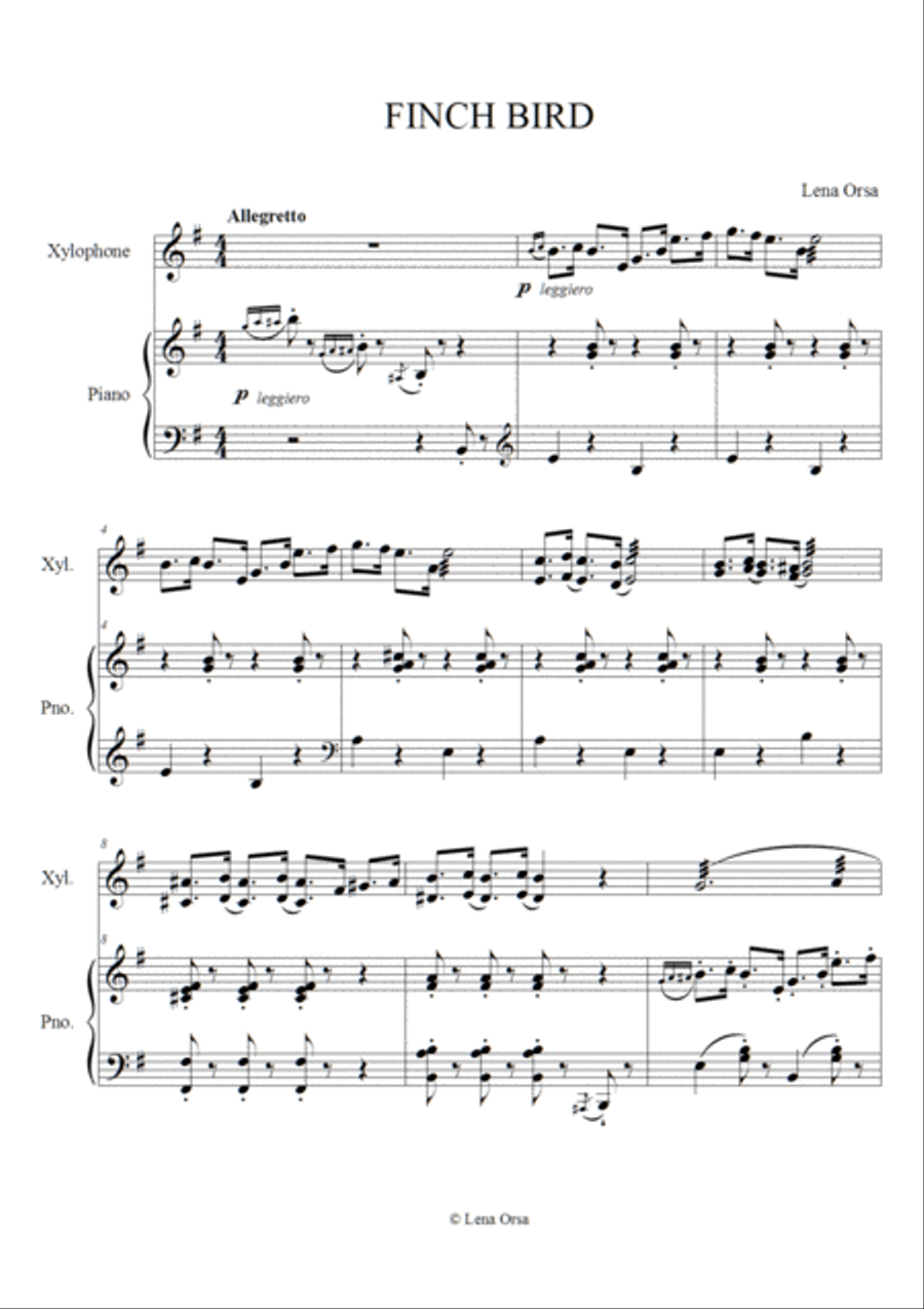 Finch Bird for Xylophone and Piano Piano scores gallery preview page 2
