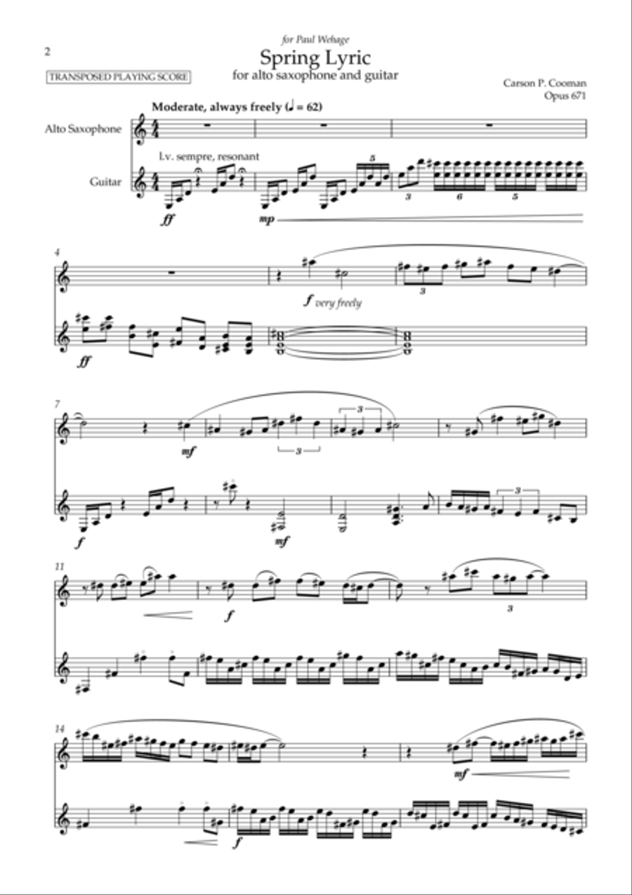 Carson Cooman : Spring Lyric for alto saxophone and guitar