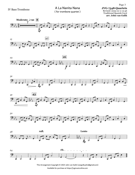 Trombone Quartets For Christmas Vol 1 - Part 4 - Bass Clef