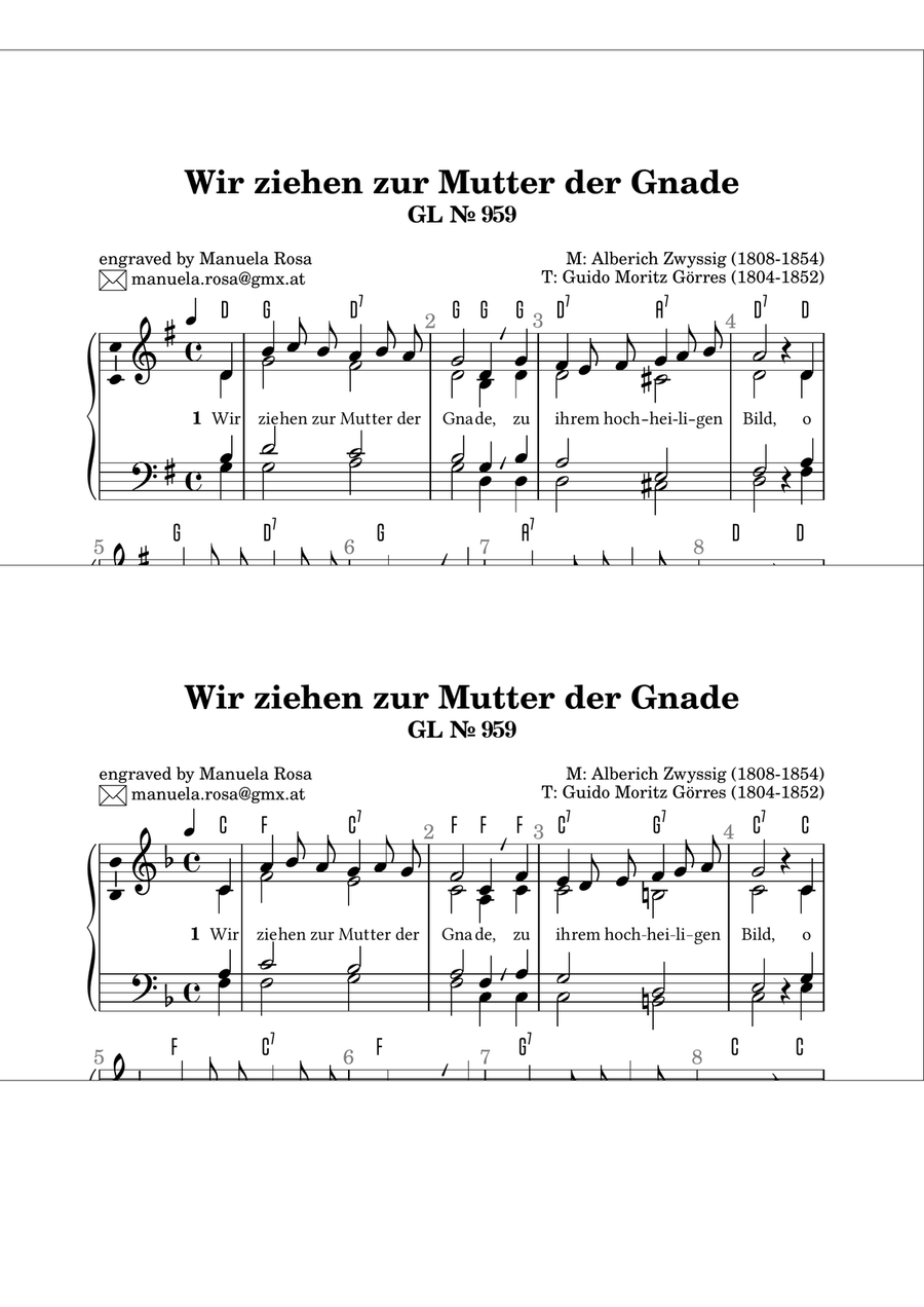 Wir ziehen zur Mutter der Gnade (Gotteslob 959) Piano Method scores gallery preview page 1