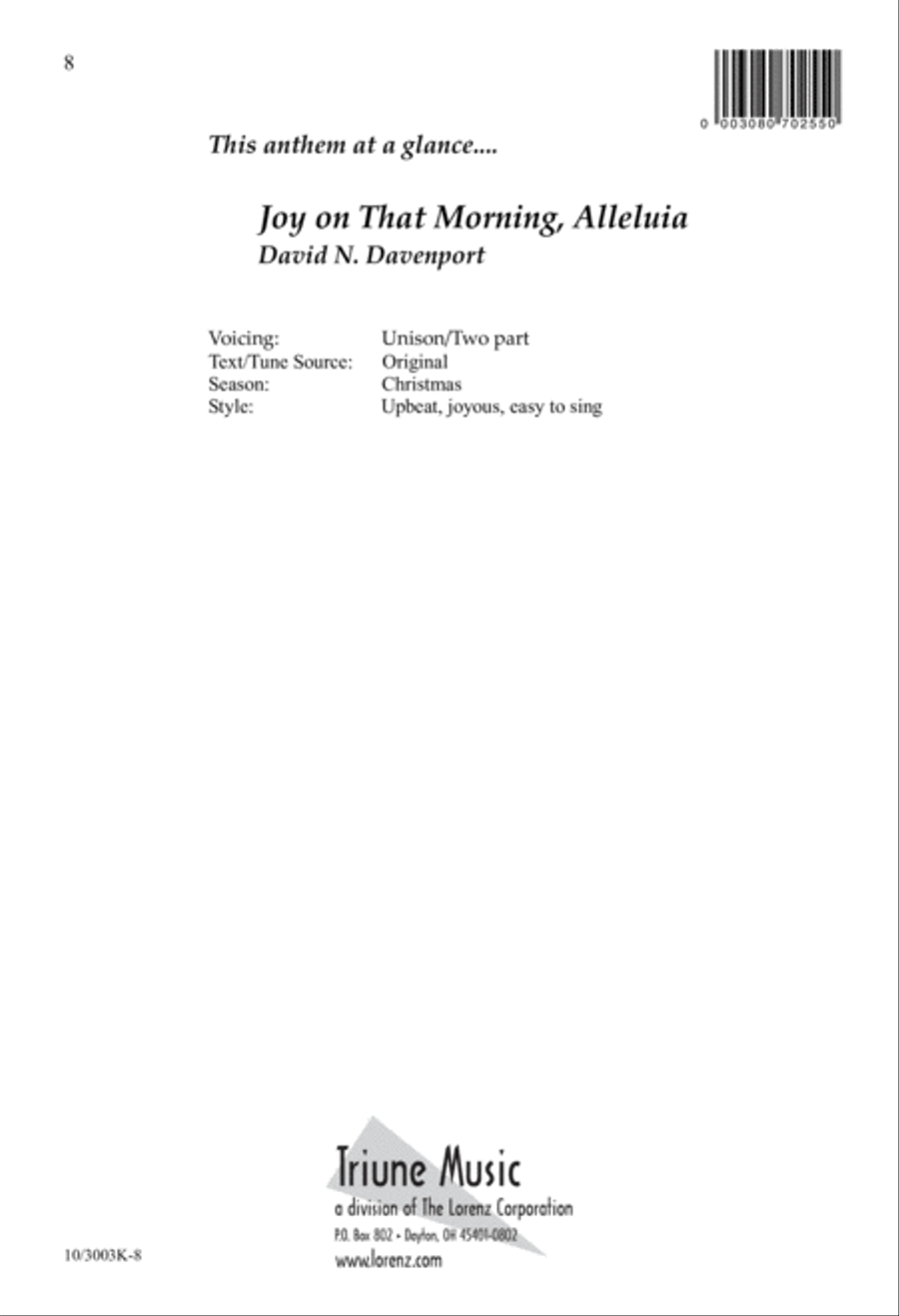 Joy on that Morning, Alleluia Unison Choir scores gallery preview page 8