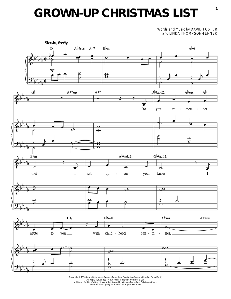 Grown-Up Christmas List Piano, Vocal scores gallery preview page 1