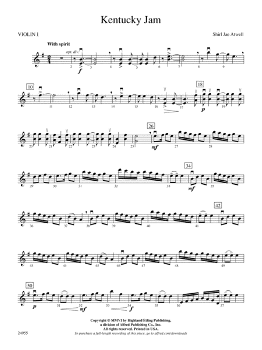 Kentucky Jam: 1st Violin String Orchestra scores gallery preview page 1